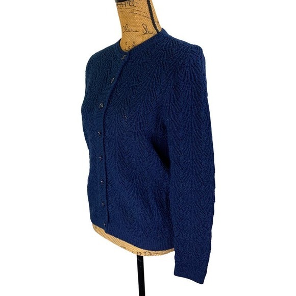 DOTTY MANN Blue Vintage Orlon Acrylic‎ Knit Button Down Cardigan Sweater - Picture 8 of 13